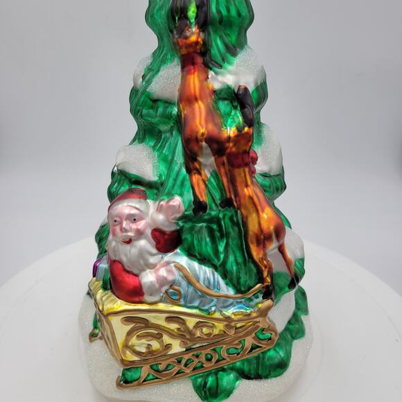 Vintage Christmas Tree Santa Reindeer Sleigh 8 Hand Blown Mercury Glass Ornament - Picture 3 of 8